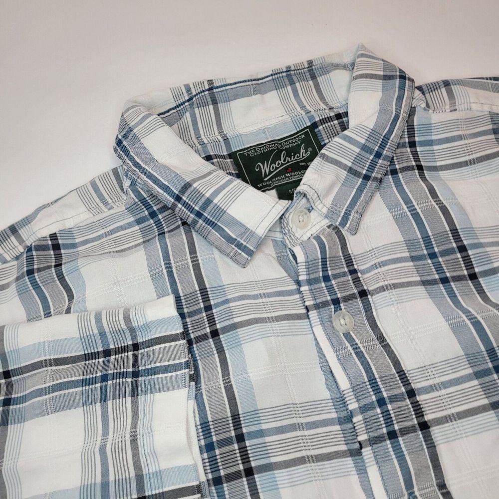 Woolrich Button Up‎ Casual Shirt Men's XXL White Gray Plaid Short Sleeve